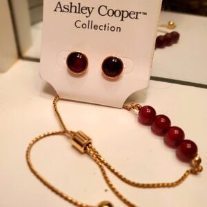 NWT Ashley Cooper burgundy Bracelet and earring set